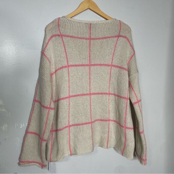 Anthropologie Wooden Ships Sweater Pink Check Plaid Mohair Wool Cozy Soft M L - Picture 3 of 7